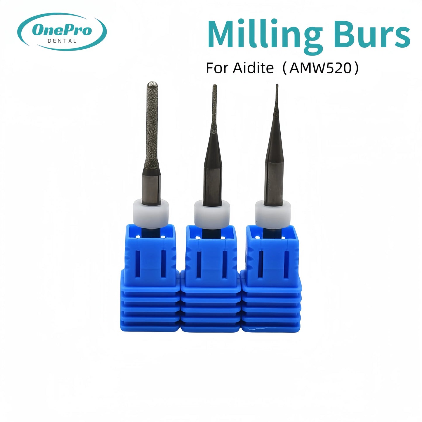 "High-precision milling burs for Aidite AMW520 multi-material cutting including zirconia and lithium disilicate"