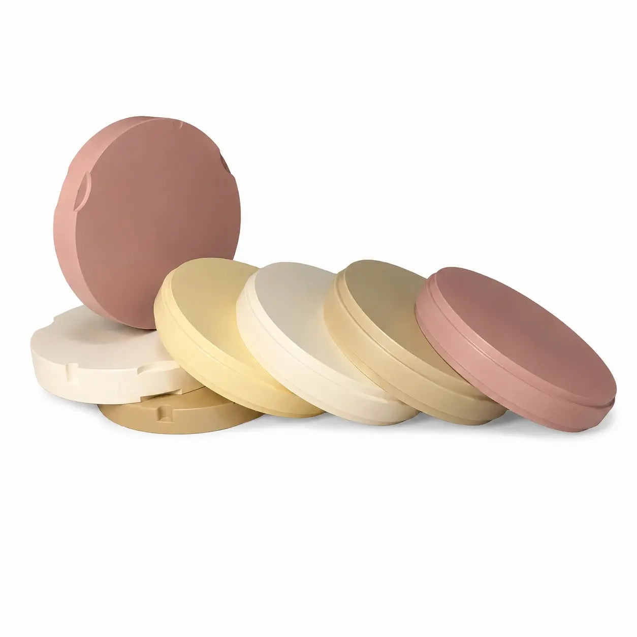 Dental PEEK Disc color options including natural white yellow and pink for CAD/CAM applications