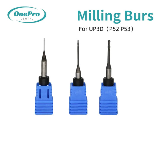 "High-precision milling burs for UP3D P52 and P53 multi-material cutting"