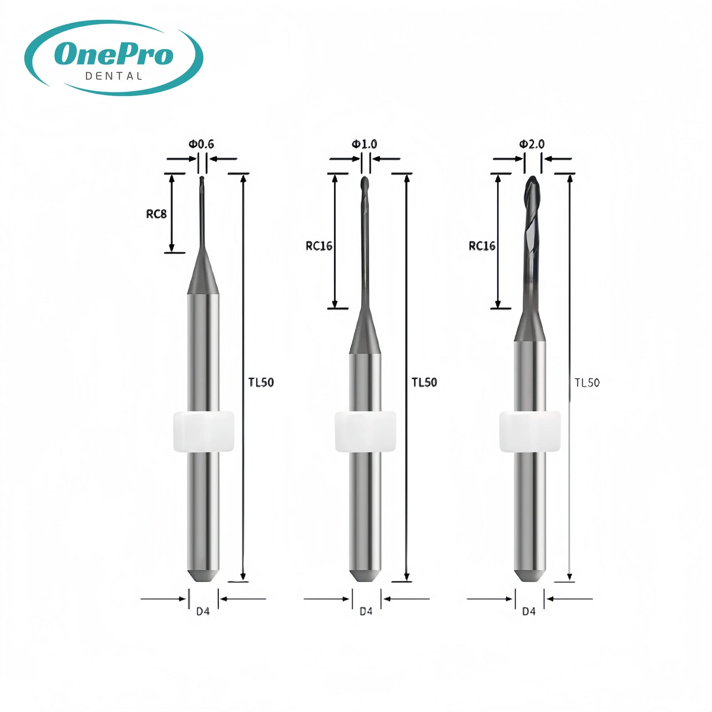 "Professional dental milling burs for UP3D P53 PMMA and zirconia processing"
