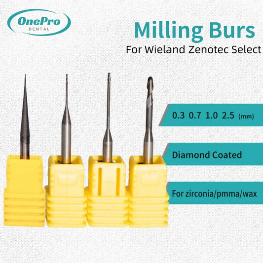 "Professional diamond-coated cutting tools for zirconia, PMMA and wax processing"