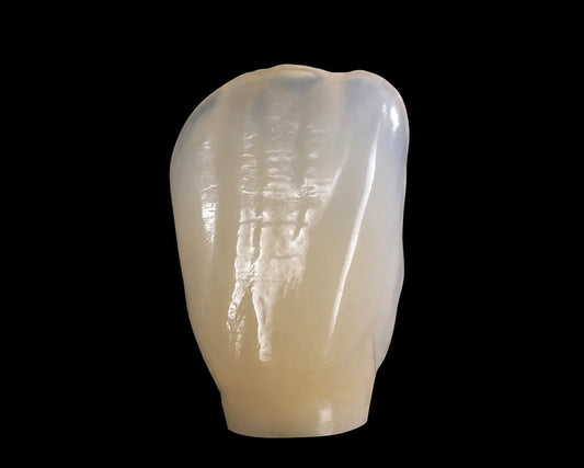 High-esthetic zirconia crown milled from 3D-Pro multilayer zirconia showing natural translucency and shade transition