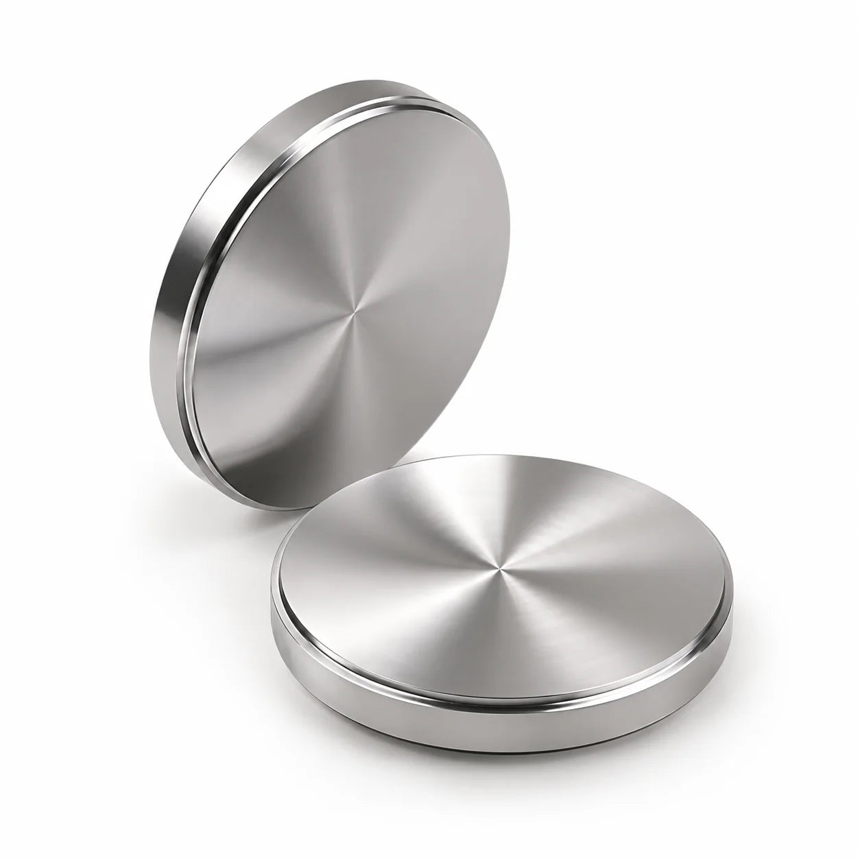 Two polished 98mm Grade 2 pure titanium discs for dental CAD/CAM milling
