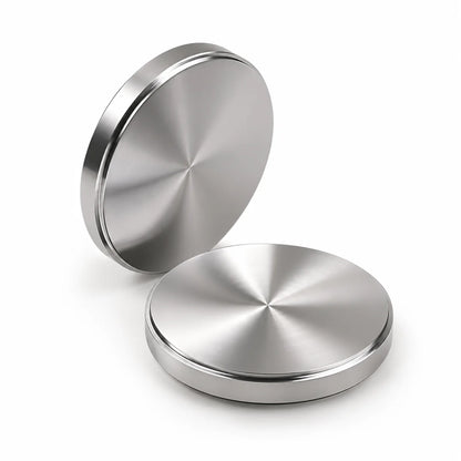 Two polished 98mm Grade 2 pure titanium discs for dental CAD/CAM milling