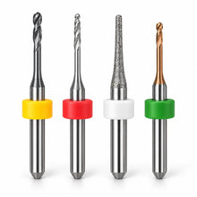 Representative zirconia, polymer, glass-ceramic and titanium burs compatible with Dentsply Sirona inLab MC X5.