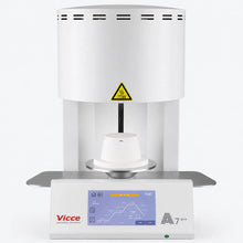 Front view of the A7 Pro dental porcelain furnace with touchscreen control panel and ceramic firing platform