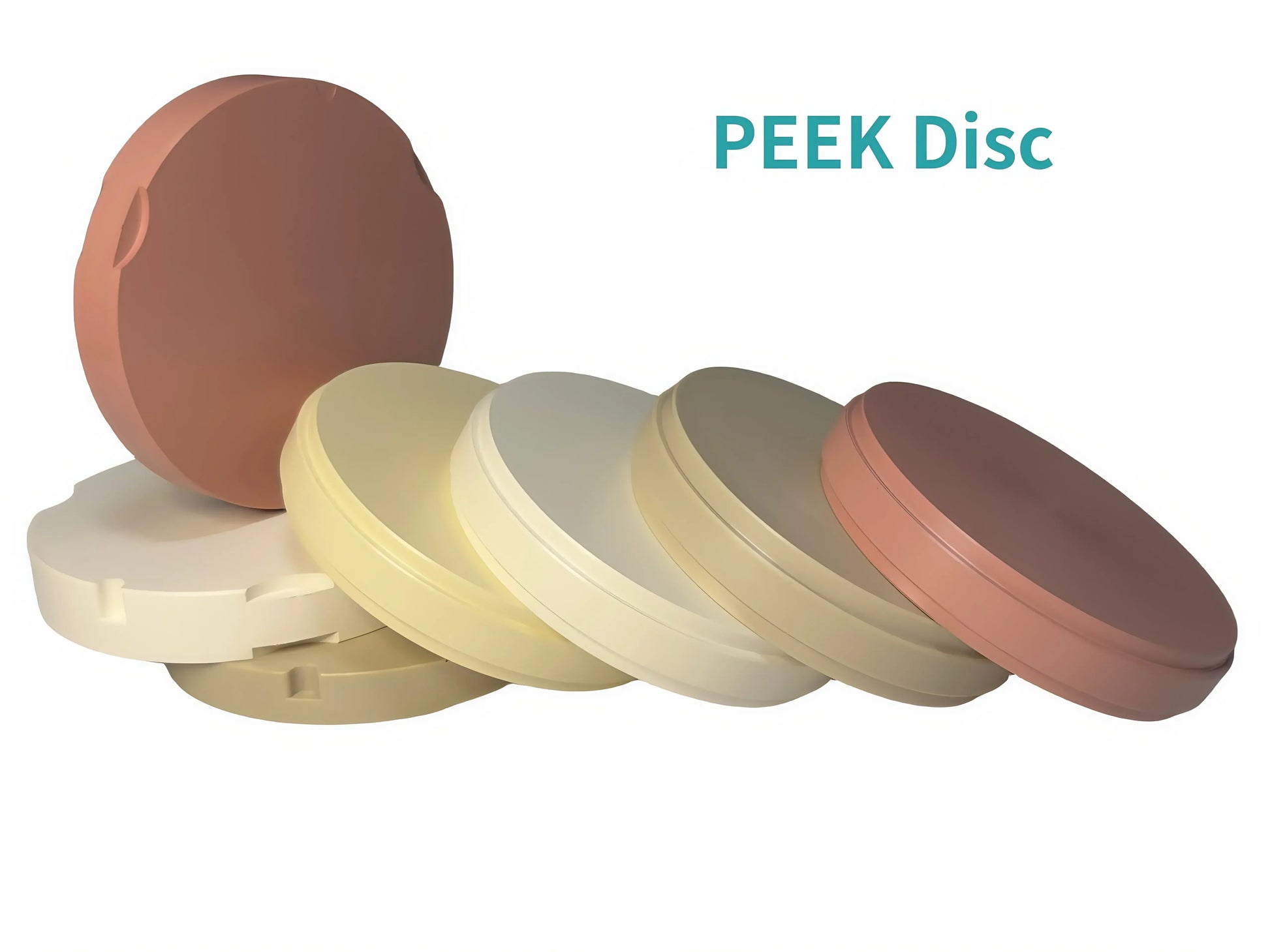 White PEEK disc for esthetic provisional restorations - can be stained, long service life 6-12+ months, superior to PMMA
