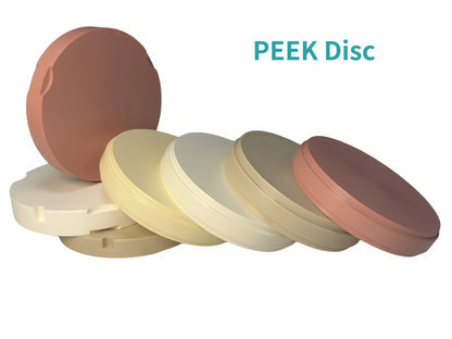 White PEEK disc for esthetic provisional restorations - can be stained, long service life 6-12+ months, superior to PMMA
