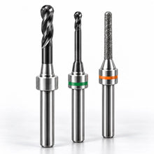 Three representative milling and grinding burs with 3 mm shanks for compatible Amann Girrbach Ceramill machines.
