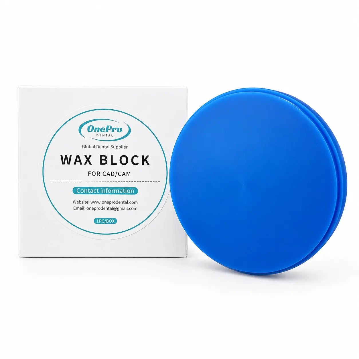 OnePro Dental blue wax disc with packaging for dental CAD/CAM milling