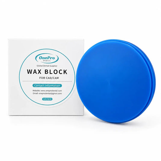 OnePro Dental blue wax disc with packaging for dental CAD/CAM milling
