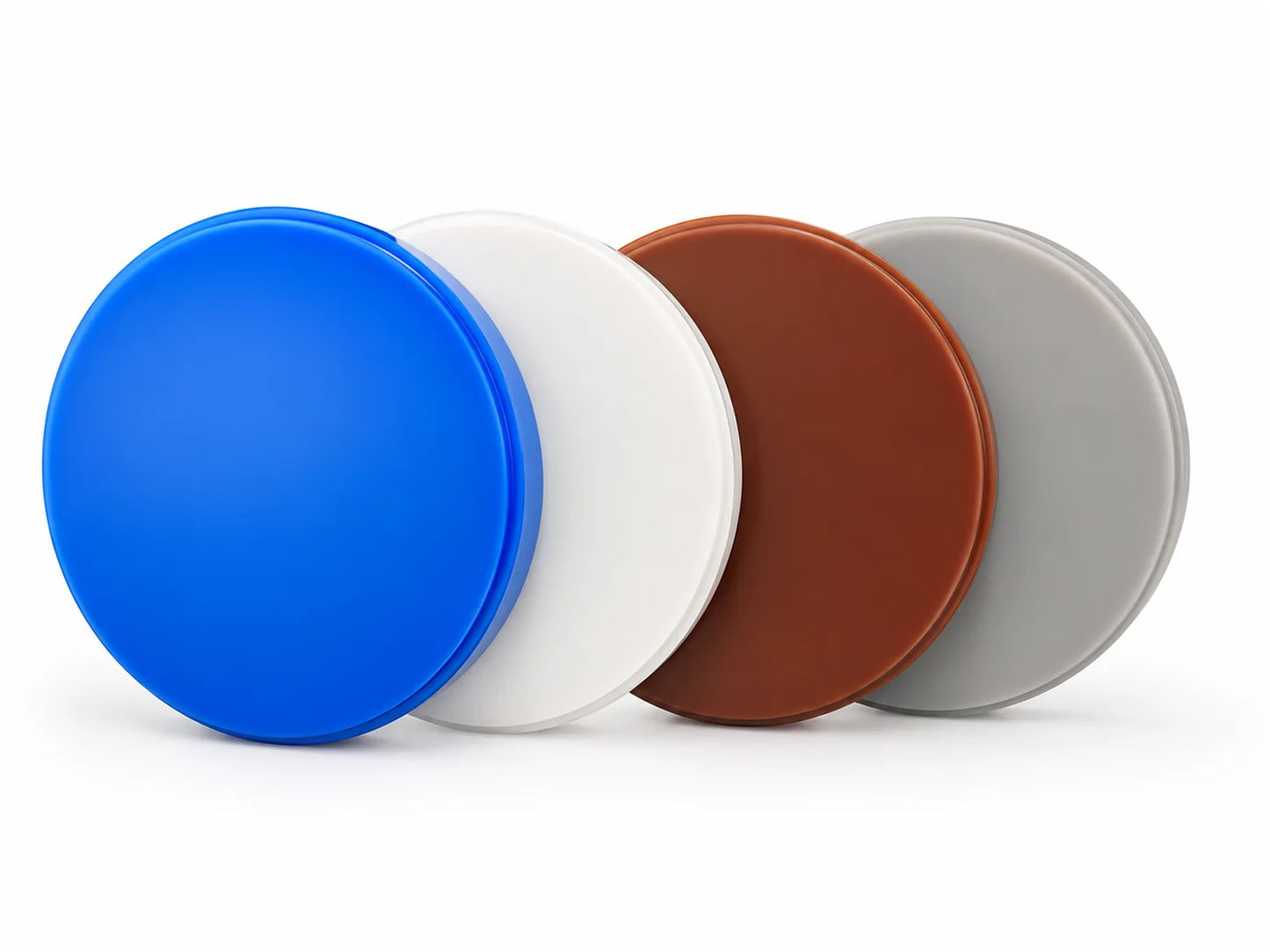 Dental CAD CAM wax discs available in blue white brown and grey