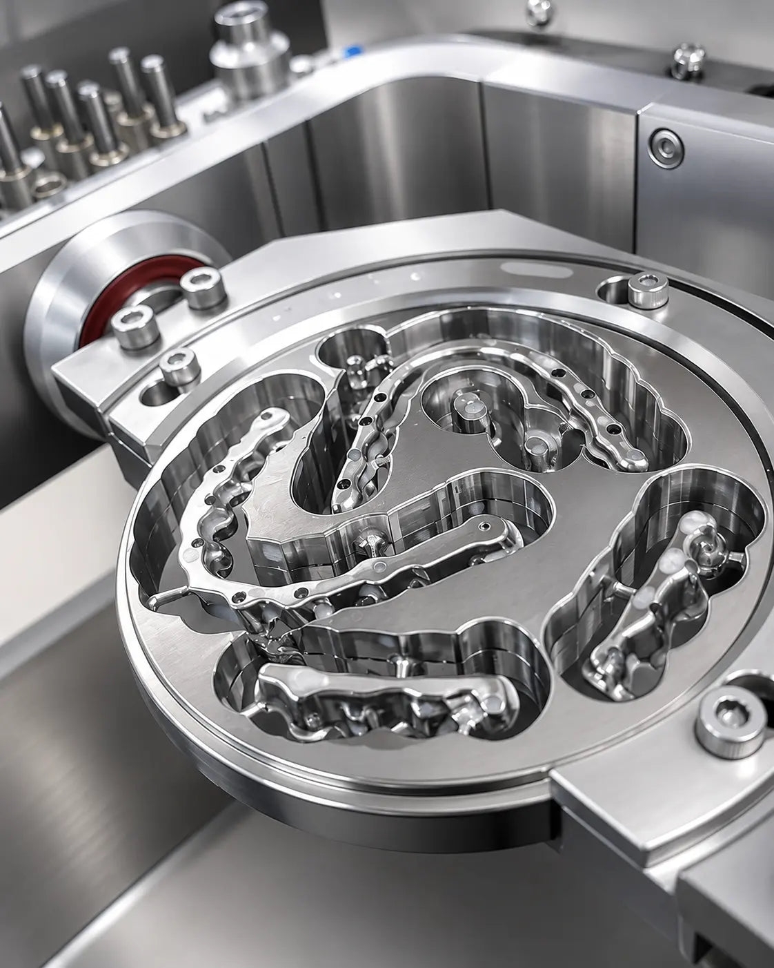 Close-up of a milled dental framework from a Grade 5 titanium alloy disc
