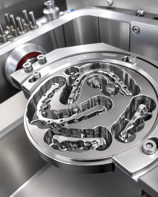 Close-up of a milled dental framework from a Grade 5 titanium alloy disc