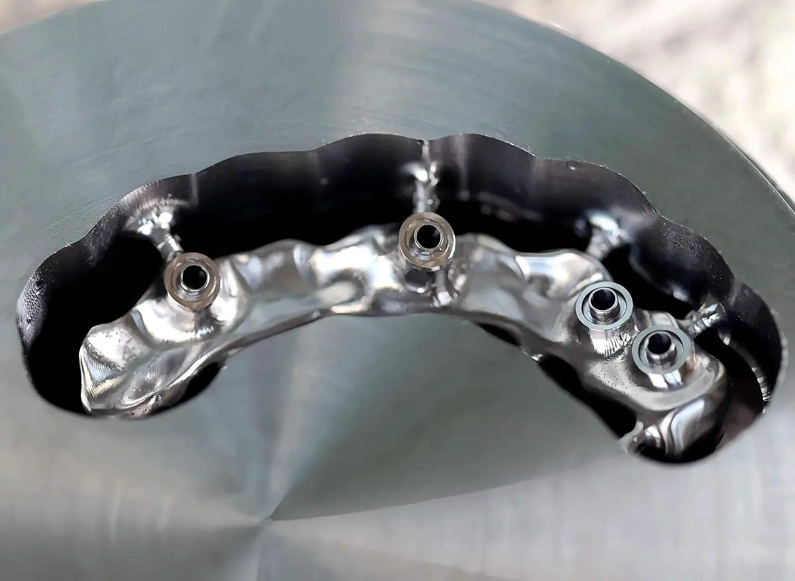 Milled dental titanium framework detail from a Grade 5 titanium alloy disc