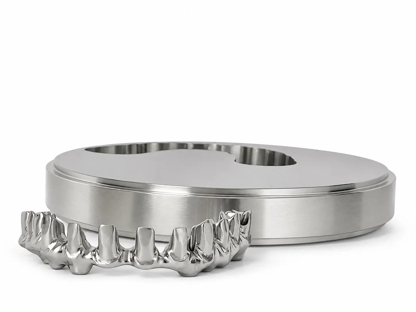 Grade 5 titanium alloy disc with milled dental framework for CAD/CAM laboratory use