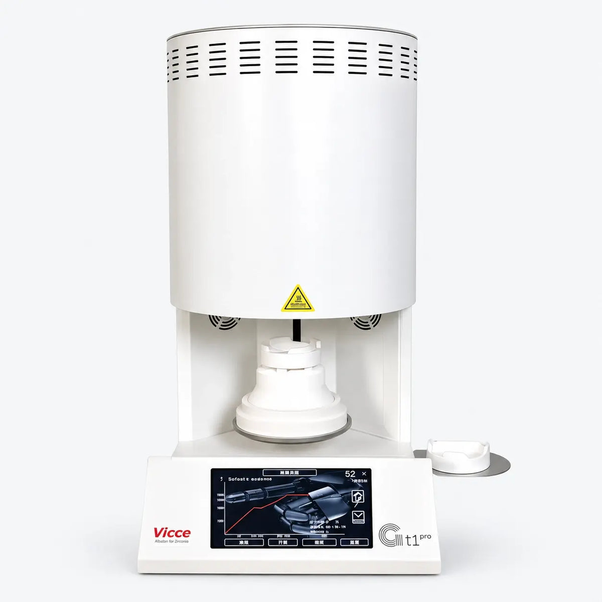 Front view of the GT1 Pro zirconia sintering furnace with touchscreen control panel and ceramic loading platform
