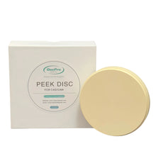 Yellow PEEK disc biocompatible implant frameworks - 98mm/95mm CAD/CAM milling, elastic modulus close to bone, ISO 10993 certified
