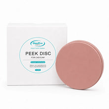 OnePro Pink PEEK Disc for CAD/CAM dental milling with product packaging