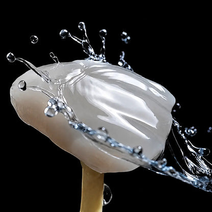 UT Multilayer zirconia crown with natural cervical-to-incisal gradient translucency, shown in a close-up studio shot with water splash effect