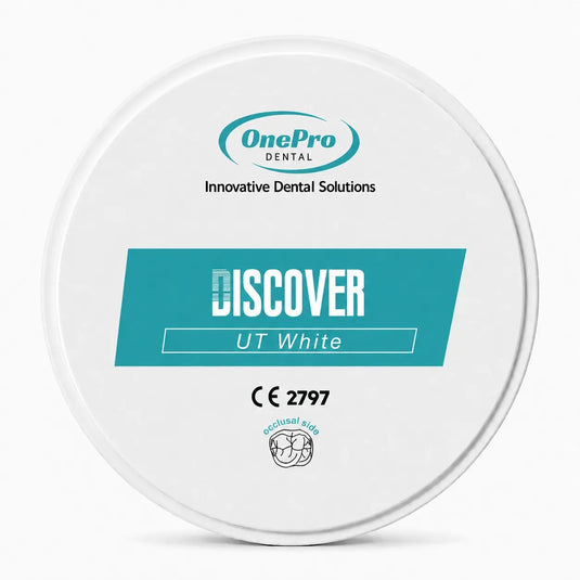 OnePro UT White zirconia disc front view for ultra-translucent dental CAD CAM restorations