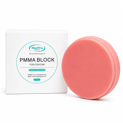 OnePro Dental Pink PMMA disc with packaging for CAD/CAM denture base milling