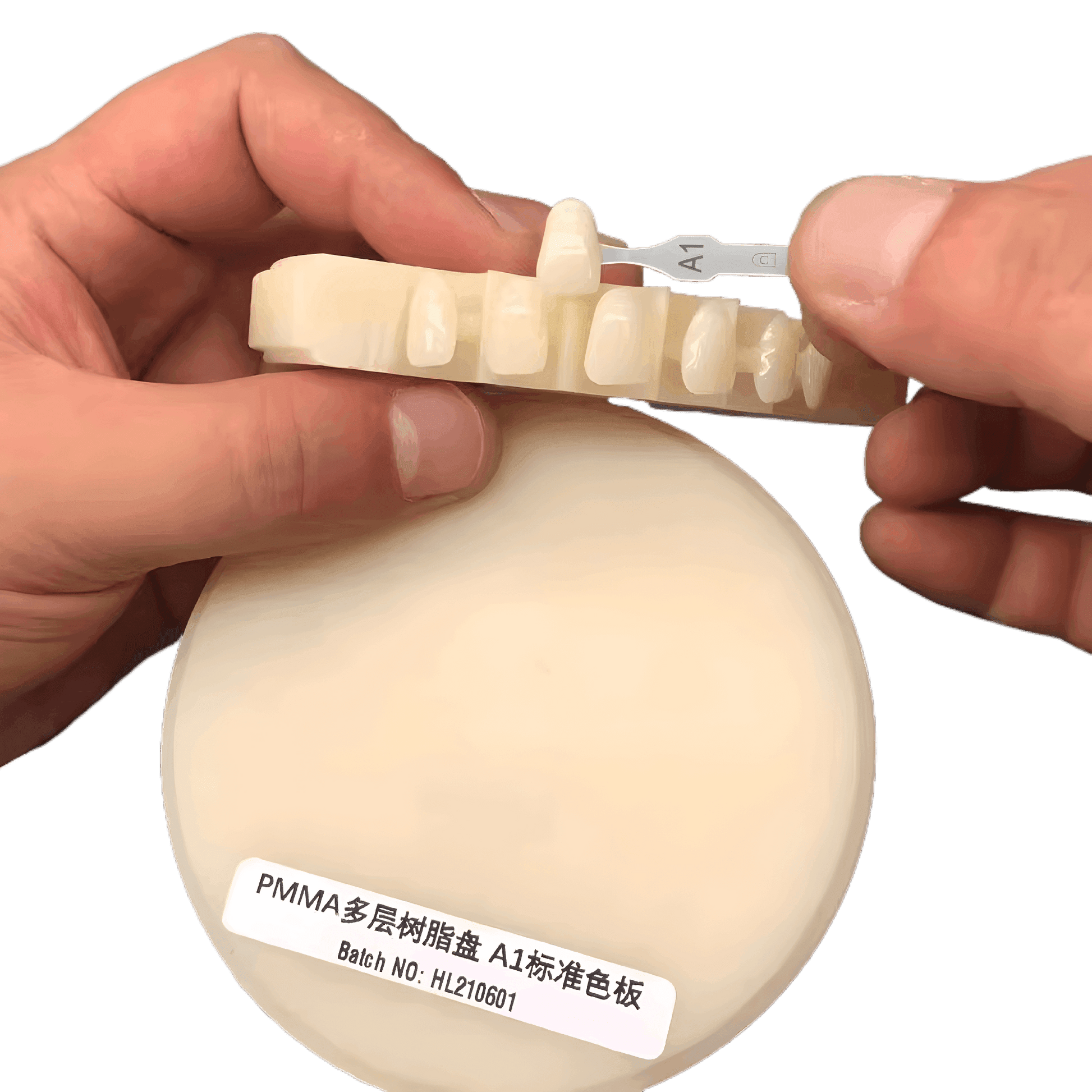 Multilayer PMMA disc with gradient shading for lifelike dental restorations