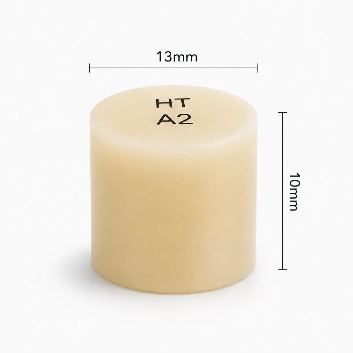 HT A2 pressable lithium disilicate glass ceramic ingot with 13mm diameter and 10mm height dimensions for dental restorations