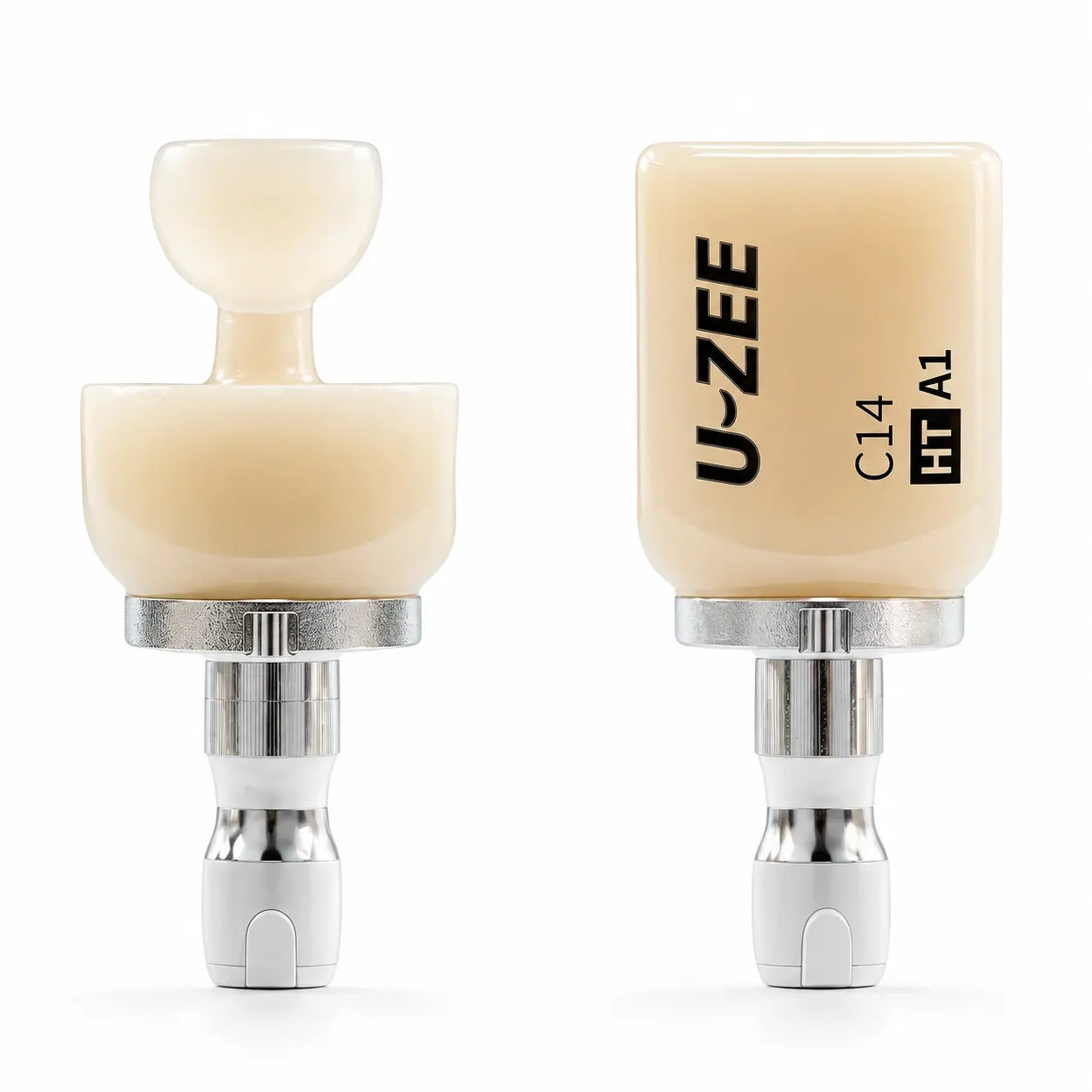 U-ZEE Direct-Mill Glass Ceramic CAD/CAM blocks with metallic holders for chairside dental restoration milling