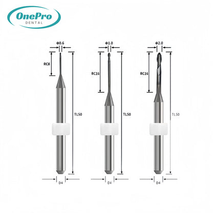 "Professional dental milling burs for UP3D P53 PMMA and zirconia processing"