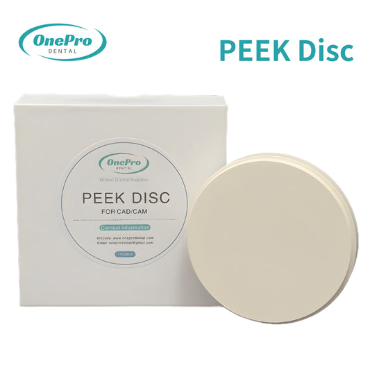 White PEEK Disc for dental CAD/CAM milling machines, 98.5mm diameter, high biocompatibility and durability