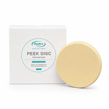OnePro Dental Yellow PEEK disc for CAD/CAM dental milling with packaging