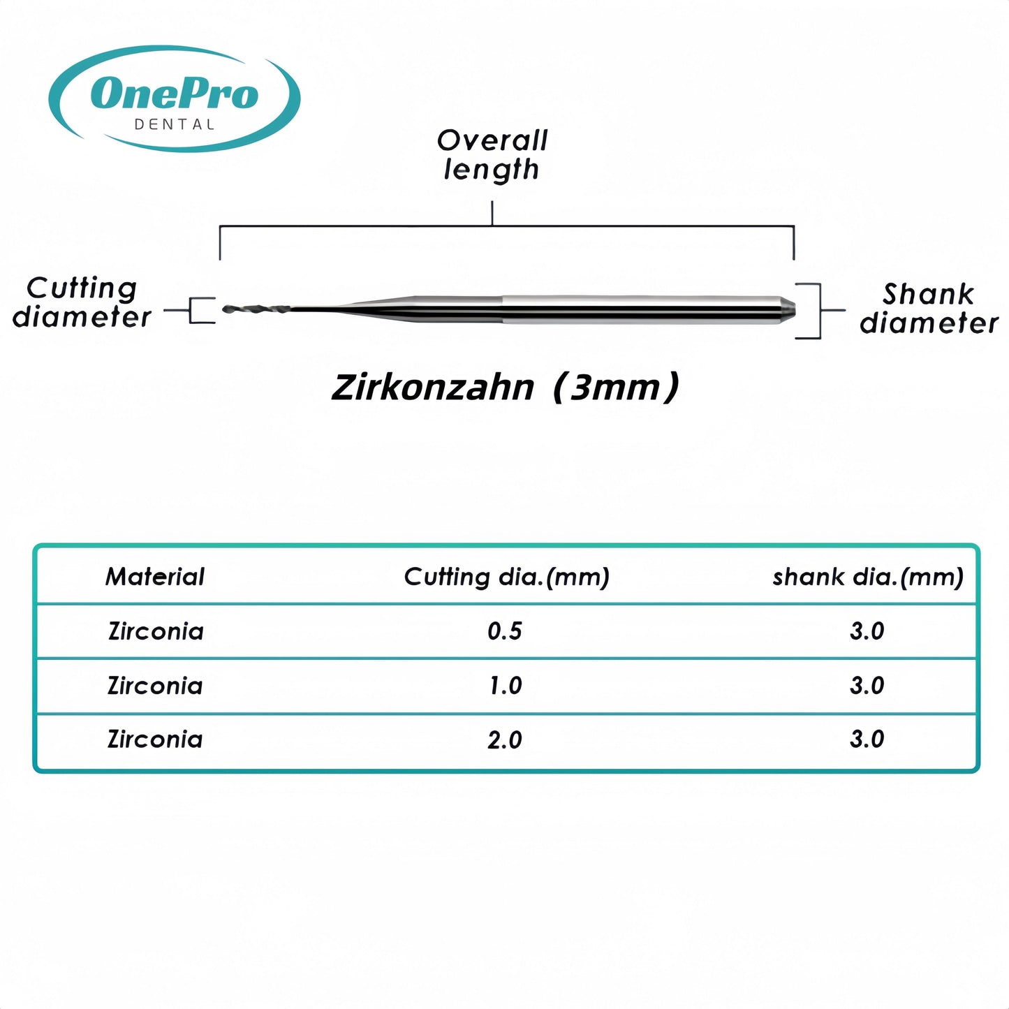 Milling Burs—Zirkonzahn（3mm）Milling Machine - OnePro Dental