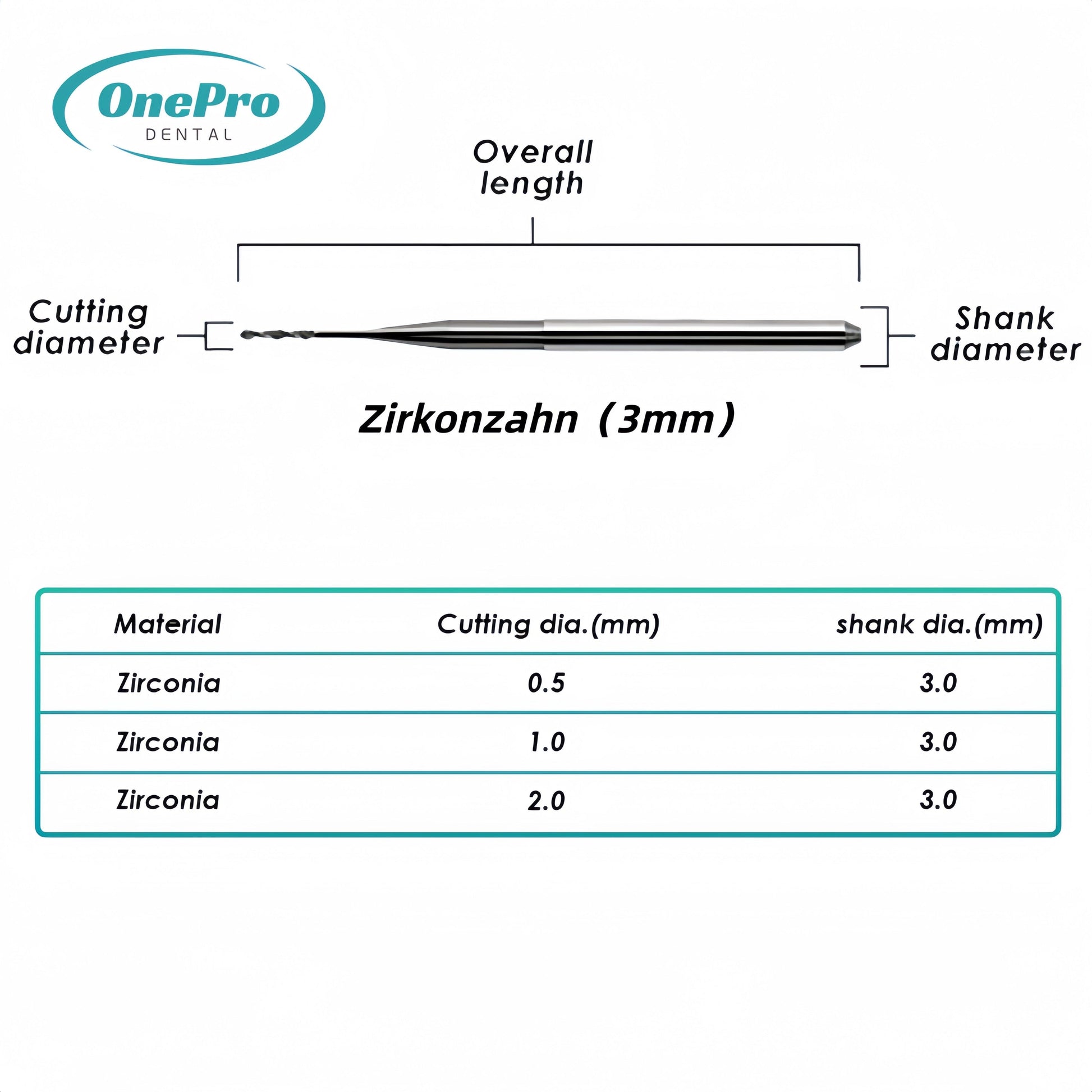 Milling Burs—Zirkonzahn（3mm）Milling Machine - OnePro Dental